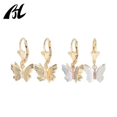 China Simple TRENDY Style Gold Plated Tricolor Oro Laminado 14K 18K Jewelry Butterfly Stud Earrings For Women for sale