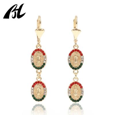 China 2022 Wholesale FASHIONABLE Newest Design Charming Gold Plated 14k Religious Catholic Virgen De Guadalupe Zircon Earrings For Women for sale