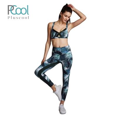 China 2019 Women's Yoga Mesh Antibacterial Floral Print Custom Bra Set Vintage Sports Bra Legging sports clothing for sale