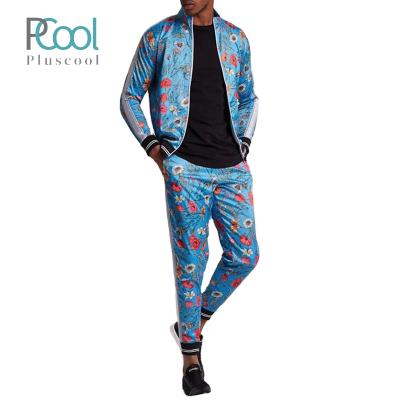 China New Product Antibacterial Jogger Sweatsuit Men Custom Printing Stain Tired Blue Floral Tracksuits for sale