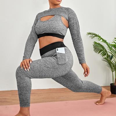 China Breathable Three Piece Yoga Suit Set Fitness Gym Clothing Sleeveless Plus Size Activewear Tracksuit For Women for sale