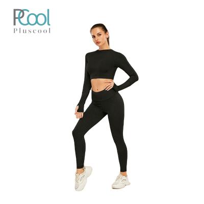 China Seamless Breathable Fitness Clothing Women Sports Cropped Workout Suit Sports Set Yoga Gym Gaiters Top And Yoga Sets For Women for sale