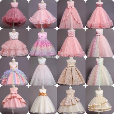 China Fashionable Western Style Doll Dress Children's Elegant Round Neck Wedding Girls' Skirt Anti-wrinkle Tail Pearl Tail Skirt for sale