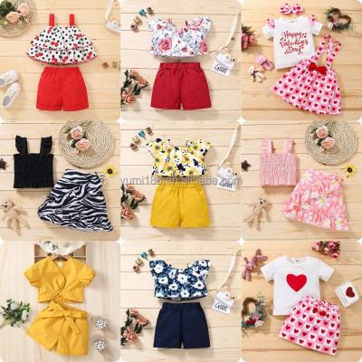 China Antibacterial Children's Clothing Sets Infant Fashion Short Sleeve One-Shoulder With Short Skirt Baby Girl Summer Suit for sale