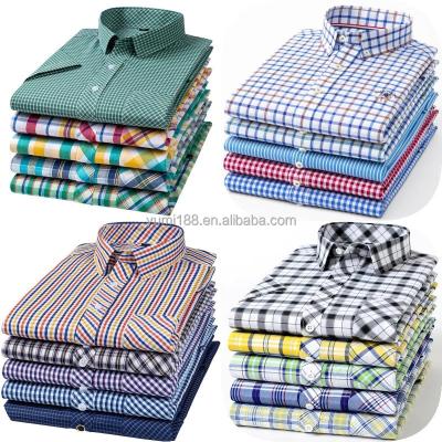 China Plus Size Men's Anti-Pilling Plaid Shirt Men's Shirts Shorts Sleeves Business Casual Dress Men's Plaid Shirt for sale