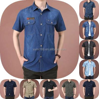 China Factory Wholesale Anti-pilling Cotton Casual Button Down Collar Short Sleeve Denim Men's Shirts for sale