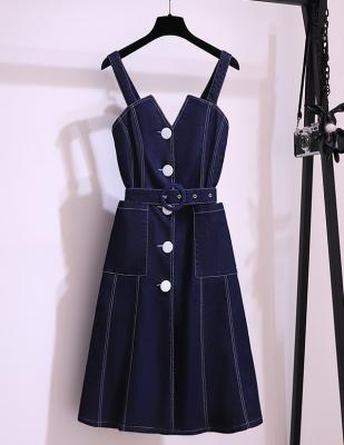 China New Arrival Button Women Denim Fashionable Informal Strap Dress Casual Wear Dress for sale