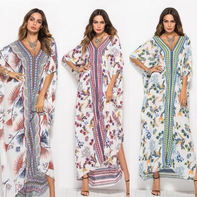 China Breathable Hot Sale Summer Dress Fashion Boho Batwing Sleeves Dress Half Sheath Floral Print Long Dress for sale