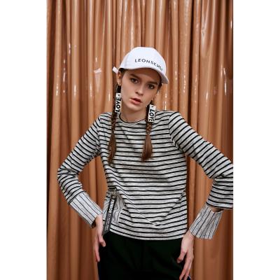 China Factory Price Fashion QUICK DRY Women Gray White Striped Full Sleeve Plus Size Shirt for sale