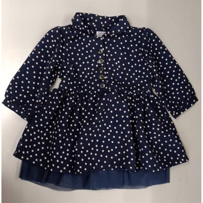 China 100% Custom Made Anti-Wrinkle Logo High Quality Polyester Twill Puff Sleeve Peter Pan Collar Dot Print Kid Clothing Dress For Girl for sale