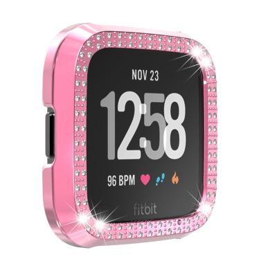 China Film With PC Case For Fitbit Sense Versa Watch Cover Screen Protector Shell Two Rows Diamond Bling GKHFC12 Hard Bumper for sale