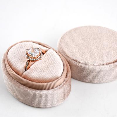 China Champagne Color Oval Velvet Handmade Luxury Ring Boxes Gray Jewelry Wedding Proposal Gift Box for Ring Packaging for sale