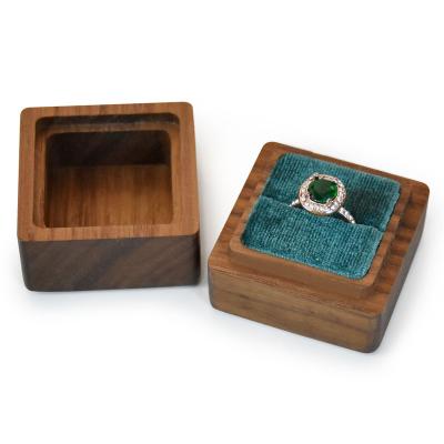 China Rustic Storage Custom Handmade Ring Box Wood Ring Box Wedding Engagement Logo Wooden Made Natural Pattern for sale