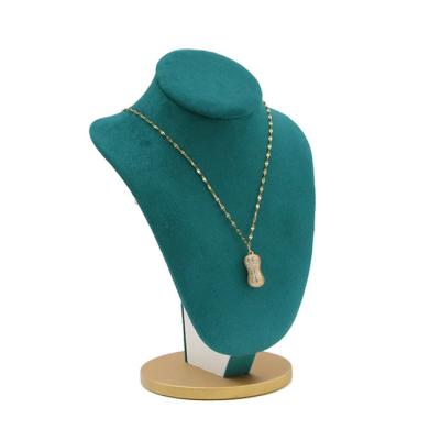 China Luxury Green Custom Necklace Ring Pendant Display Holder Jewelry Display Suede Jewelry Stand Neck Bust Mannequin Stand Sets for sale