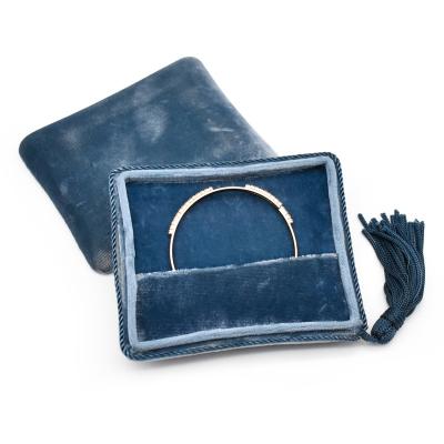 China New Design Logo Blue Velvet Suede Jewelry Box Bangle Bracelet Necklace Handmade Luxury Jewelry Display Box Packaging Holder for sale