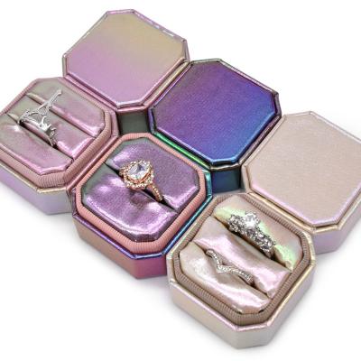 China Handmade Colorful Holographic Ring Box Packaging Gift Box Iridescent Jewelry Display Ring Case Cute Gift for Teens Women Girls for sale