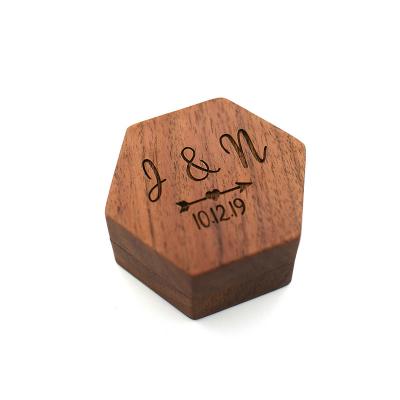 China Jewelry Packaging Gifts Luxury Engagement Wedding Hinged Wooden Ring Magnetic Wooden Box Hexagonal Jewelry Box for sale