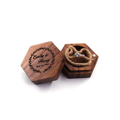 China Jewelry Packaging Cufflinks Custom Jewelry Magnet Box Hexagonal Logo Luxury Rectangle Wood Ring Gift Packaging Case for sale