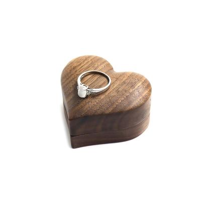 China Heart Shaped Ring Box Magnetic Proposal Ring Wooden Walnut Jewelry Packaging Box For Wedding Engagement Ceremony Anniversary Gift for sale