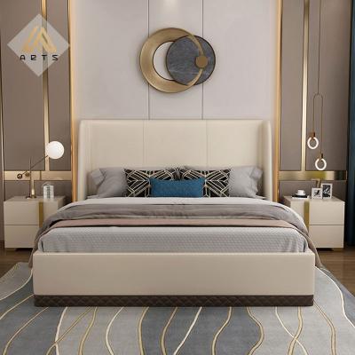 China Latest design frurniture bedroom newcomer hotel large genuine leather beds queen size Italian luxury modern convertible bed for sale