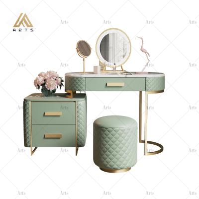 China (Others)Big Sale Adjustable Bed Piece Dressers With Mirror Stainless Steel Leg Design Luxury Leather Vanity Makeup Dressing Table for sale