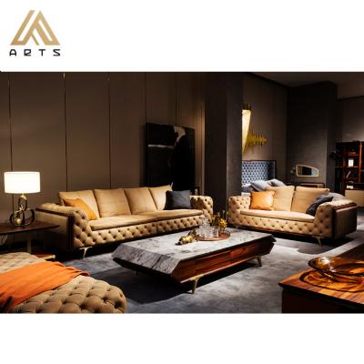 China Convertible Luxury Modern Living Room Furniture Sets Brass Genuine Leather Sofa for sale