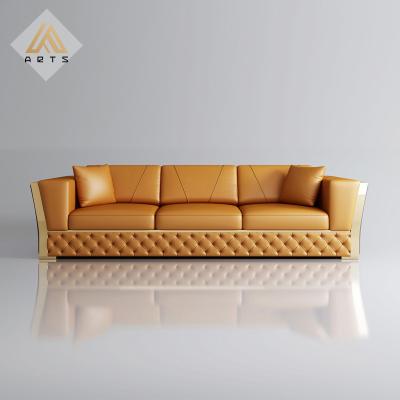 China Living room corner divan 1/2/3 seaters luxury italian modern stainless steel leather sofa for sale