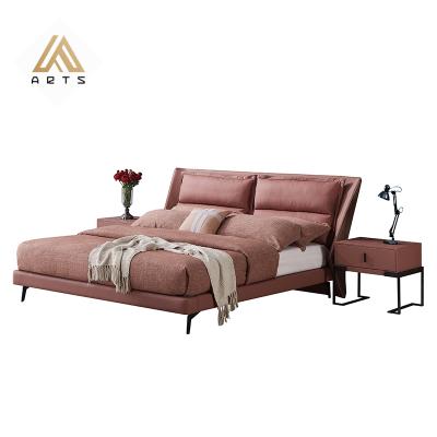 China Wholesale Italy Bedroom Furniture Modern Designed Genuine Leather Queen Size Girl Pink Color King Size Convertible Bed for sale