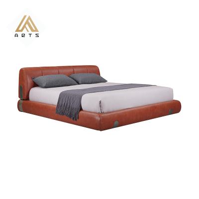 China Leathaire headboard promotion brown color furniture for bedroom leathaire base bed low wholesale high quality Italian bed set for sale