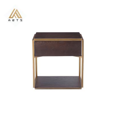 China Hot sale metal decoration square bed side table sets single drawer nightstand with shelf metal frame nightstand for sale