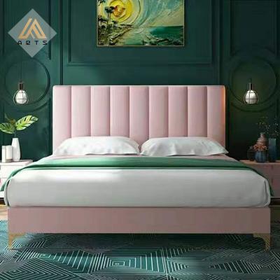 China Nordic hot elegant single double bed modern simple master girl furniture sale velvet fabric bed luxury bedroom for sale