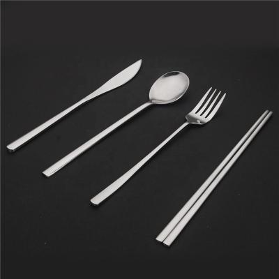 China Durable Camping Stylish Stainless Steel Cutlery Stainless Steel Chopsticks Korean Sliver Spoon Fork for sale