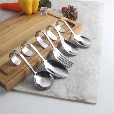 China Sustainable Elegant Stainless Steel Bent Handle Soup Spoon Fork Set Soup Rice Serving Spoon for sale