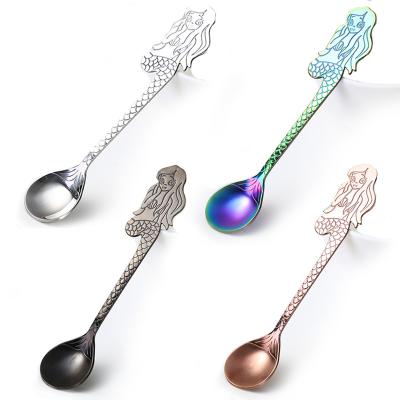 China Viable Color Plated Teaspoon With Cartoon Pattern Handle Stainless Steel Tea Spoon Dessert Spoon for sale