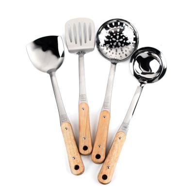 China Sustainable Heavy Duty Wooden Handle Cooking Tools Stainless Steel Kitchen Utensils Set for sale