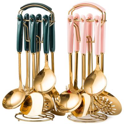 China New Hot Sale Sustainable Cooking Tools Instruments Set Handle Gold Stainless Steel Ceramic Kitchen Utensils Set for sale