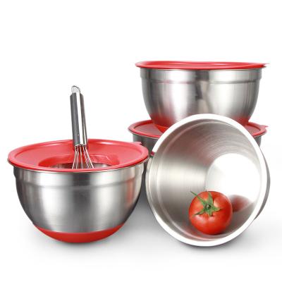 China Viable Silicone Mixing Bowls Bakery Dough Egg Bowl Stainless Steel Non-Slip Bottom Mixing Bowls With Lid for sale