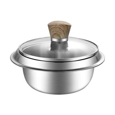 China Sustainable Stainless Steel Soup Pot 16cm 20cm Diameter Oven Metal Rice Cooking Sustainable Pot With Glass Lid for sale