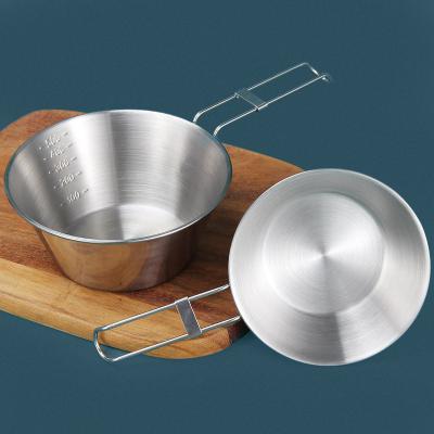 China Sustainable Portable Folding Handle Camping Bowl Stainless Steel Food Bowl For Outdoor Camping for sale