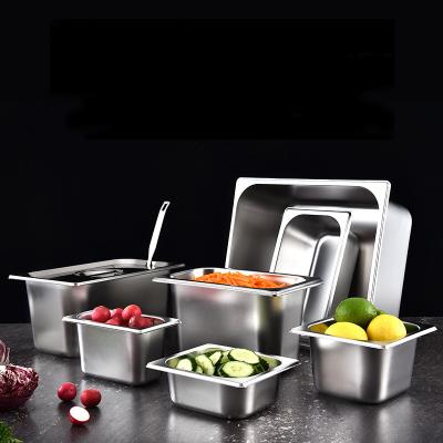 China high quality 304 stainless steel restaurant food supply storage box 20-200mm stainless steel buffet set GN pans for sale