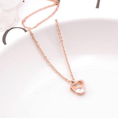 China Trendy Heart-forming titanium steel Crystal Pendant Necklaces ladies boutique necklace 2021 women fine diamond jewelry for sale