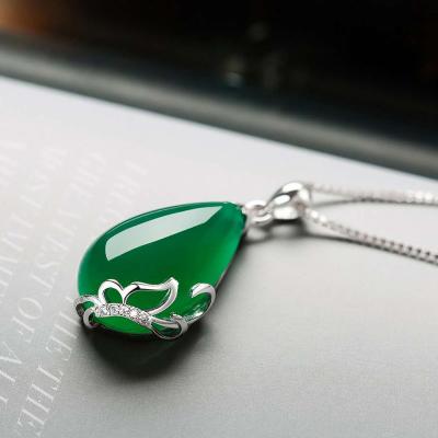 China Winstar TRENDY Necklaces Women Fashion Jewelry Emerald Green Jade Crystal Gem Silver Stainless Steel Chain Pendant Necklace for sale