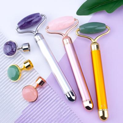 China Face Lift 2 in 1 High Quality Natural Jade Roller Electric Face Slimming Beauty Rose Massager for sale