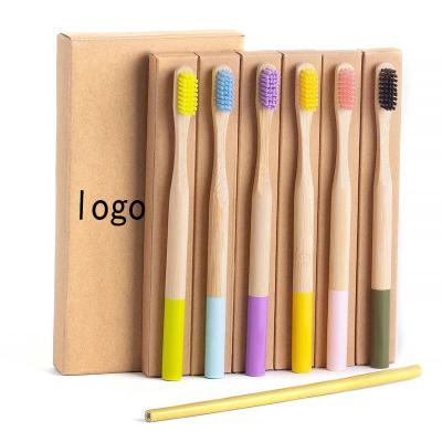 China Disposable Wholesale Custom Oem Laser Logo Round Handle Bamboo Toothbrush for sale