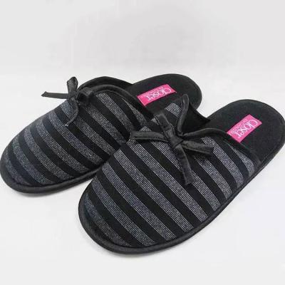 China Wholesale Best Quality Durable EVA Stripe Washable Slippers With Velvet Bow for sale