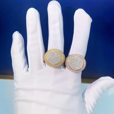 China Hot Selling Hiphop Vvs Moissanite Ring 14K 18K Gold Plated New Outlet Iced Out Stone 925 Wholesale Silver Men's Hip Hop Rings for sale