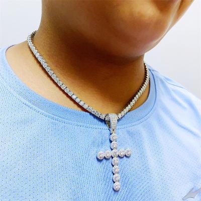 China Hiphop service s925 true gold plated tennis necklace lab diamond vvs sterling silver cross pendant fast dropshipping for sale