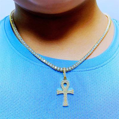 China Hiphop Ankh cross moissanite pendant diamond tester solid gold plating D vvs lab diamond moissanite pendant 925 sterling silver for sale