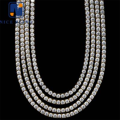 China Hiphop Hiphop Bling Iced Out Cubic Zircon Tennis Women Chain Men 18K Gold Plated Stainless Steel Diamond Tennis Necklace Chain for sale