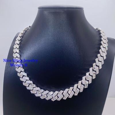 China Hiphop GRA certificated 925 15MM sterling silver iced out hip hop vvs thick heavy moissanite cuban link chain with diamonds for sale